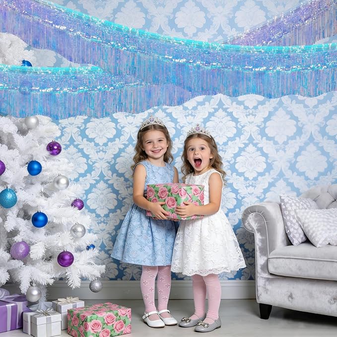 LOLStar Iridescent Blue Foil Fringe Tinsel Garland Streamer Banner, 6 Pack | - Image 5
