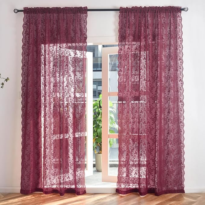 FINECITY Burgundy Lace Curtains - Image 7