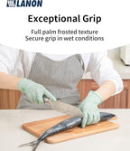 LANON 5 mil Vitamin-E Coated Latex Disposable Gloves, Food-Contact Grade, Fully Textured, Green, Large