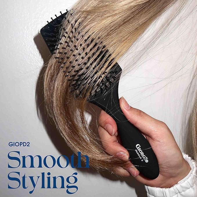 Giorgio Detangling Air Cushion Brush for Men and Women - Small, Ball Tip Tourmaline Bristles, Anti-Static for Hair Styling and Blow Drying