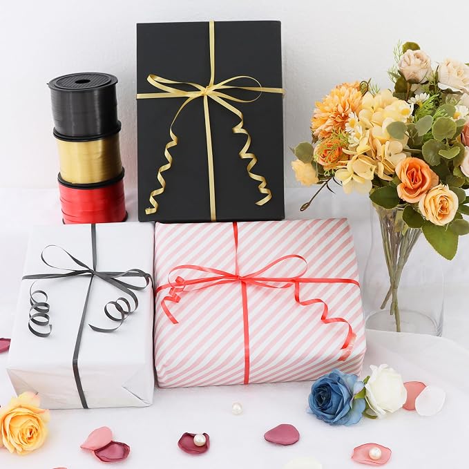 TONIFUL Black Red Gold Curling Ribbon Balloon String Gift Wrapping | 300 yards - Image 5