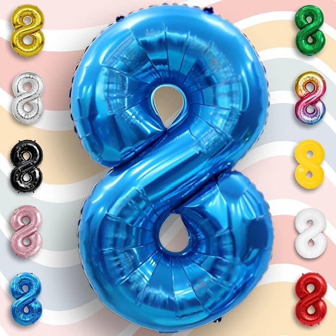 Blue Number Balloon 8 Mylar Foil Balloons 16 inch - Image 6
