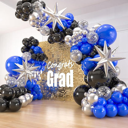 141pcs Blue and Black Balloons Garland Arch Kit, 18 12 10 5 Inch Balloons | by ZizasAry