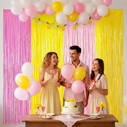 Frienda 4pcs Pink and Yellow Party Decorations 6.6ft Fringe Curtains Party - Image 6