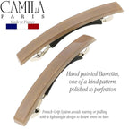 Camila Paris CP3074 French Hair Barrette Clip for Girls, Set of 2 Beige Rubberized Metal Clasp Strong Hold Grip Hair Clips for Women, No Slip Durable Styling Girls Hair Accessories, Made in France