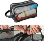 Black Mesh Shower Tote Bag - 6.5×10.2Inch Portable Quick-Dry Hanging Pouch for Bathroom, Gym, Camping, Toiletry Organizer