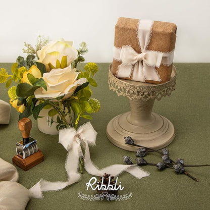 Ribbli Green Ribbon 1 Inch x 3 Rolls Total 24 Yards Ivory/Sage/Forest Green - Image 2