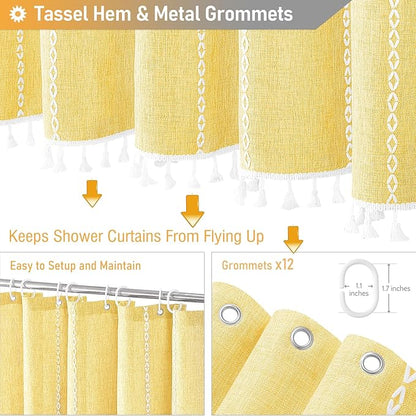 72x84 Long Boho Farmhouse Linen Heavy Duty Shower Curtain Set, 330GSM Linen - Image 5