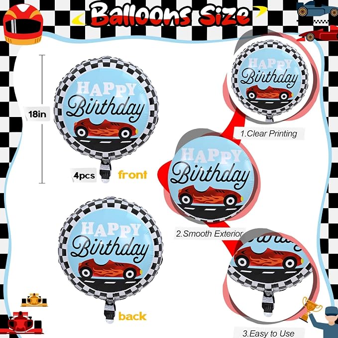 18 Inch Race Car Happy Birthday Balloons, Two Fast One Birthday Decor - Image 2