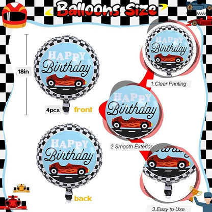 18 Inch Race Car Happy Birthday Balloons, Two Fast One Birthday Decor - Image 2