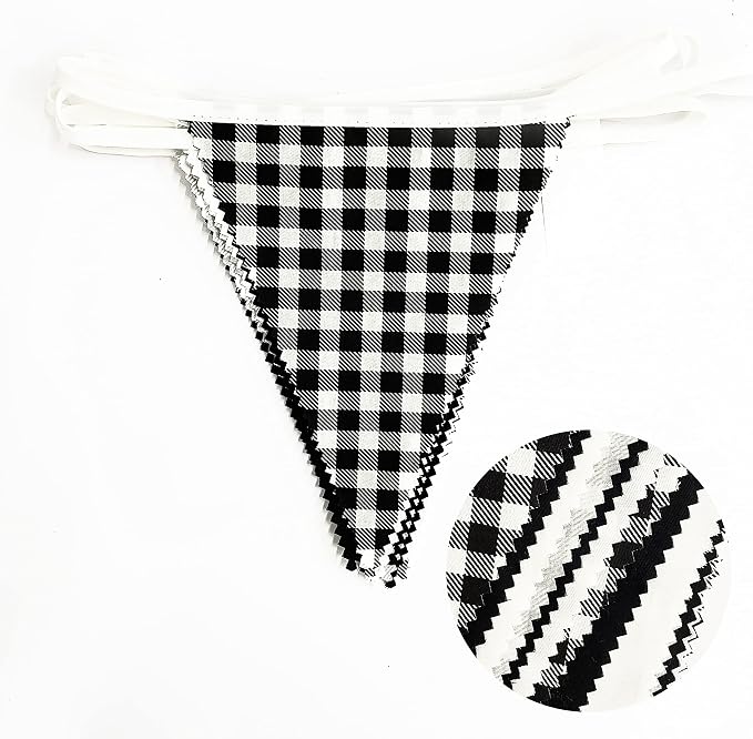 32Ft Black Party Decorations Black Buffalo Plaid Checkered White Triangle Flag - Image 2
