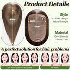starluck Human Hair Toppers for Women with Thinning Hair, 10 Inch Real Hair Topper, 5.5x3.5 Inch Silk-like Skin Base Hairpiece, With Bangs (Brown)