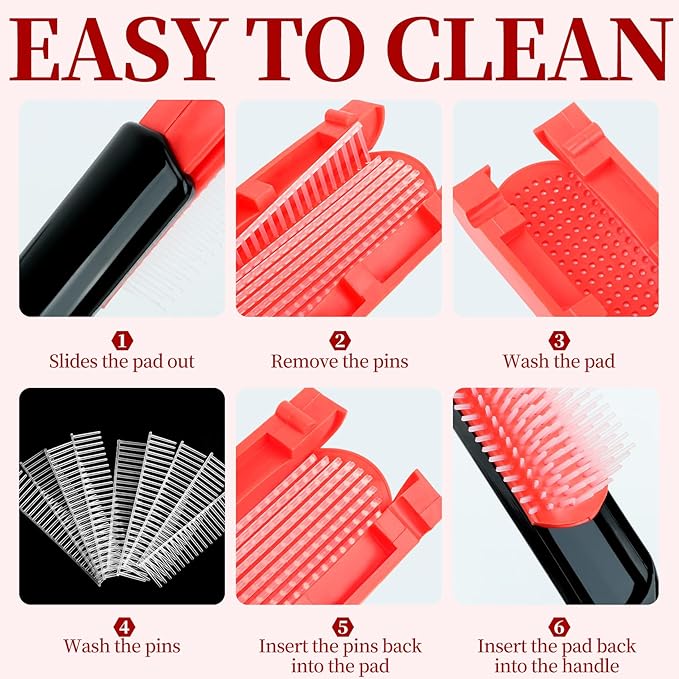 hair Brush Set for Afro America/African Hair, Textured 3a to 4c -Detangler Brush,9 row hair brush,Wide Tooth Comb,Rat Tail Comb (Black)