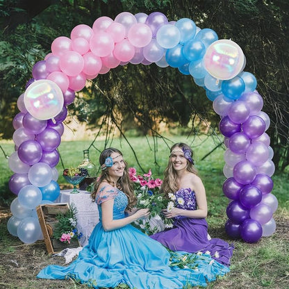 Pink Purple Blue Balloons, Pearl Pink Blue Purple Iridescent 4D Foil Balloon - Image 8