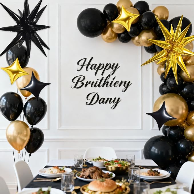 TONIFUL 22Inch 18Pcs Black Gold Large Explosion Star Mylar Balloons and 10Inch - Image 4