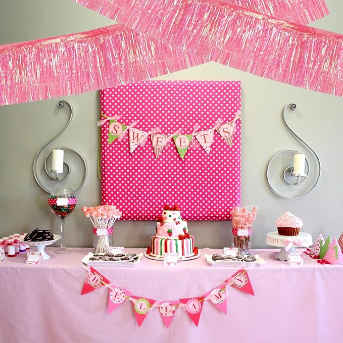 BEISHIDA Laser Pink Fringe Garland Banner 30ft Wall Tinsel Foil Streamers | - Image 4