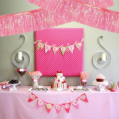 BEISHIDA Laser Pink Fringe Garland Banner 30ft Wall Tinsel Foil Streamers | - Image 4