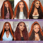 250 density Deep Wave Lace Front Wigs Human Hair Pre Plucked Hairline Glueless Wigs Human for Women 13x6 HD Lace Front Wigs Ginger Orange Curly Human Hair Wig Brazilian Hair 22 Inch