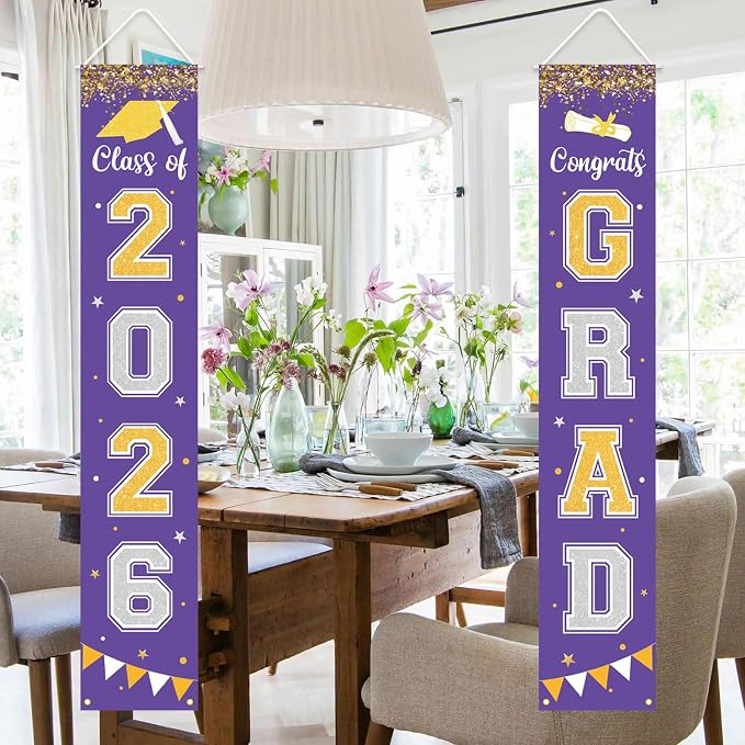 Graduation Decorations 2026 GRAD Banner Purple Porch Door Sign Welcome Banner - Image 5