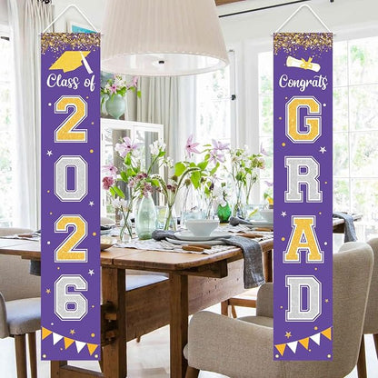 Graduation Decorations 2026 GRAD Banner Purple Porch Door Sign Welcome Banner - Image 5