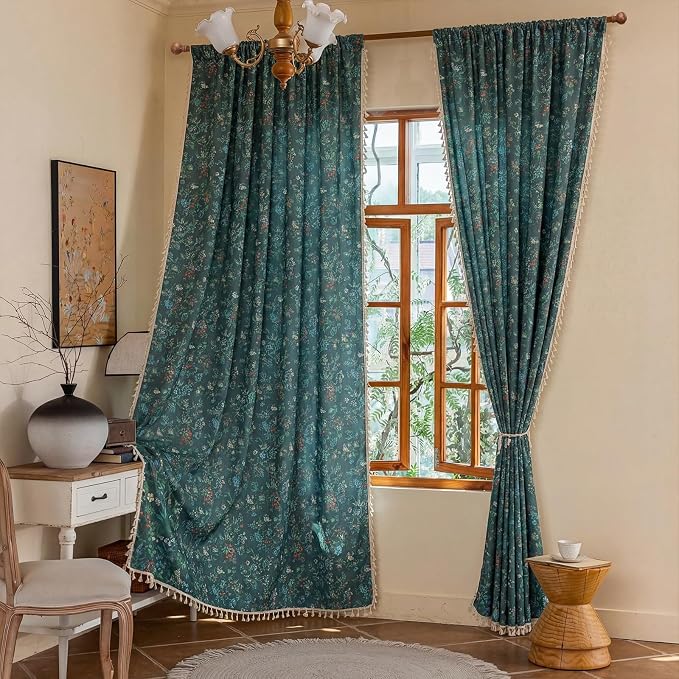 Floral Rod Pocket Semi Sheer Living Room 2 Panel Curtains 96 Inches Long | - Image 2
