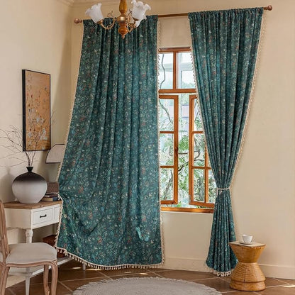 Floral Rod Pocket Semi Sheer Living Room 2 Panel Curtains 96 Inches Long | - Image 2