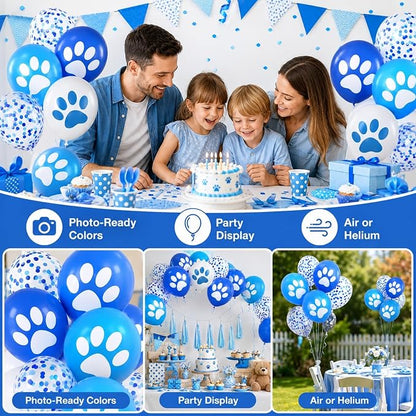 Paw Print Balloons, 12 Inch Navy Light Blue White Paw Print Confetti Dog - Image 3