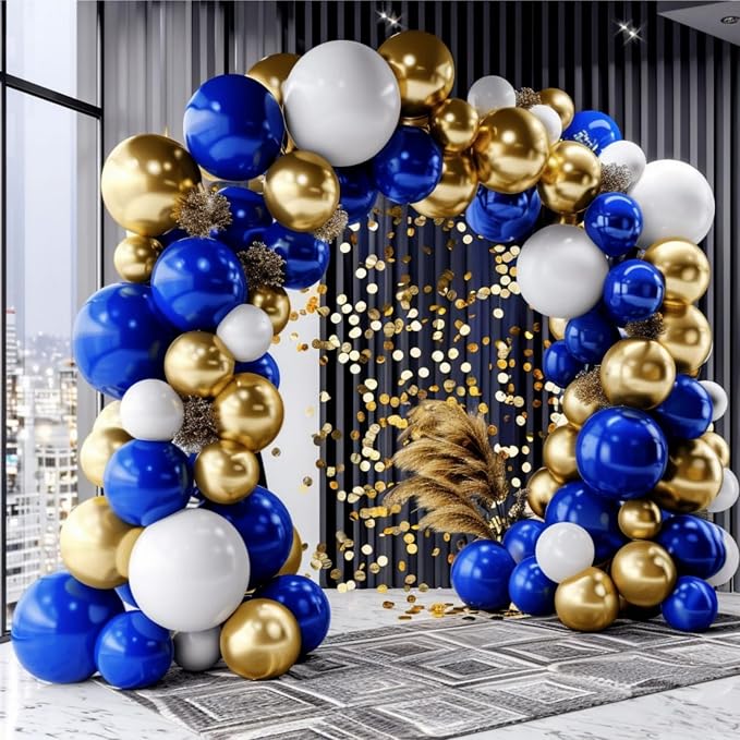 Royal Blue and Gold Balloon Garland Arch Kit by Unknown