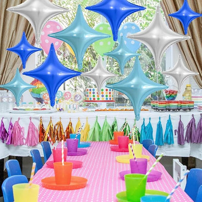 Blue Silver Star Balloons, 26Inch and 10Inch Blue Silver Quadrangle Helium - Image 6