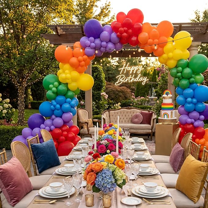 RUBFAC 135pcs Rainbow Balloons, Latex Colorful Balloon Different Sizes 18 12 10 - Image 5