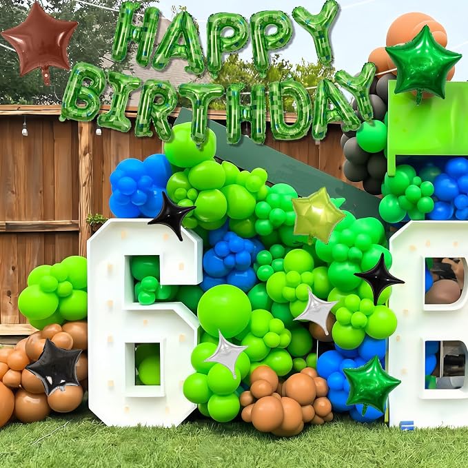 Pixel Happy Birthday Balloon Banner, 16 Inch Pixel Green Foil Letter Balloons - Image 4