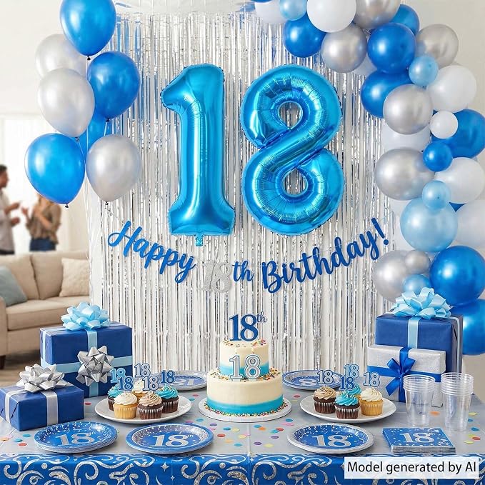 Light Blue Number 18 Balloon 40 Inch, Foil Numeral - Image 2