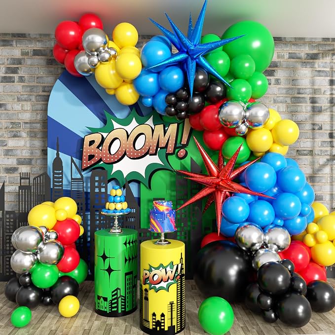 137pcs Red Blue Yellow Green Black Balloon Arch Garland Kit by ELTNEGSA