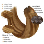 Straight Clip In Hair Extensions Real Human Hair 8Pcs Clip In Balayage Chocolate Brown to Caramel Blonde Human Hair Extensions with 18Clips Lace Weft 120g 22inch