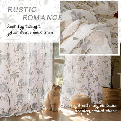 Floral Sheer Curtains for Bedroom Window 72 Inch Length 2 Panels, Farmhouse - Image 4