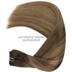 WENNALIFE Clip in Hair Extensions Real Human Hair, 14 Inch 120g 7pcs Human Hair Extensions Clip In Human Hair, Light Ash Brown to Warm Chocolate Highlighted Caramel Blonde Hair Extensions Clip In Real