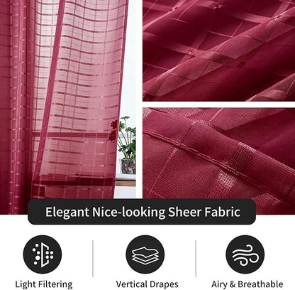 SpaceDresser Check Sheer Curtains 90 Inches Long - Image 4