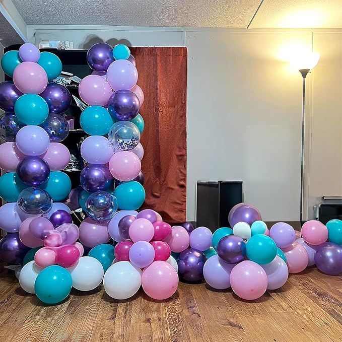 Mermaid Balloon, 12 Inch Mermaid Theme Balloon, Metallic Purple Green Party - Image 5
