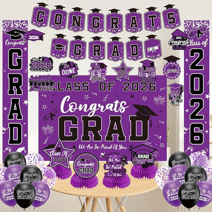 Graduation Decorations 2026 Purple Set, Congrats Grad Decor Set - Image 5