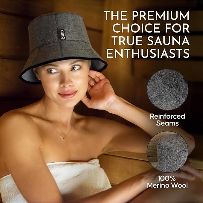 VEDEN Sauna Hat, Premium Handmade Merino Wool Sauna Cap for Men and Women,Insulating Headgear for Spa, Steam Room, Banya, Bathhouse, Comfortable, Breathable, Handmade, One Size Fits All (Grey)