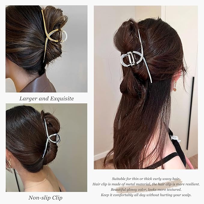 Big Metal Butterfly Hair Clips for Women - 5.1" Larger Size Metal Hair Accessories for Long, Thick Hair, 3 Pcs (Silver, Gold, Black)