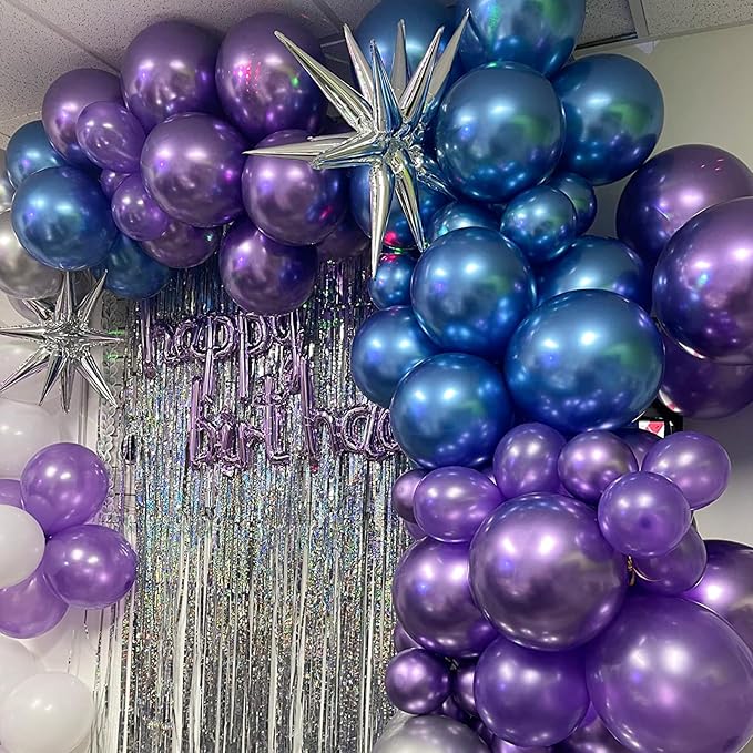 Metallic Purple and Blue Balloons, 60 Packs 12 Inch Chrome Blue Purple Silver - Image 4