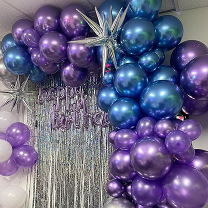 Metallic Purple and Blue Balloons, 60 Packs 12 Inch Chrome Blue Purple Silver - Image 4