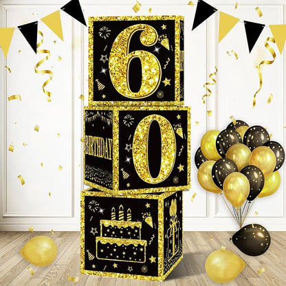 Eiurteao 3pcs Black Gold 60th Birthday Decorations Boxes by Eiurteao