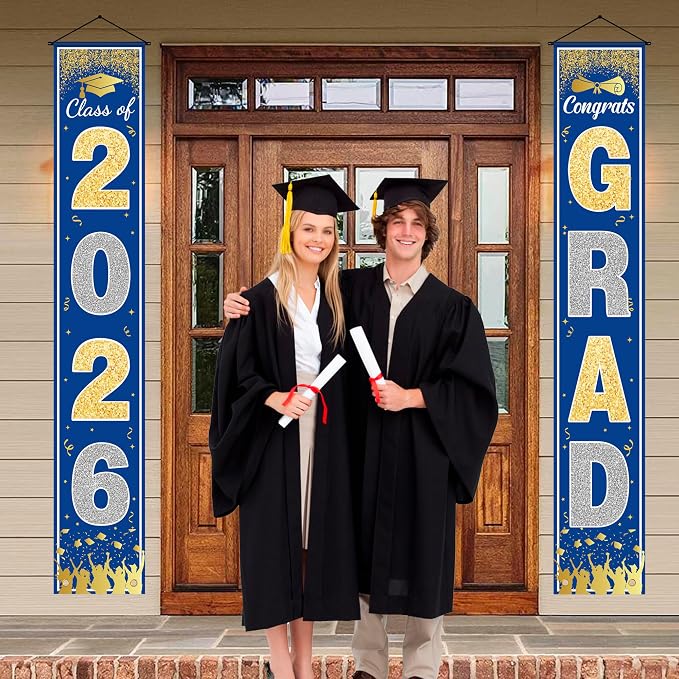 OHOME Graduation Decorations 2026 2027- Blue Gold Congrats Grad Porch Banner - Image 2