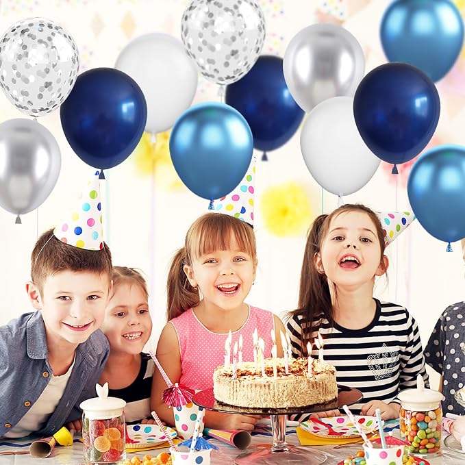 Navy Blue Silver Balloons, Metallic Silver, Boys Men Sports Graduation Baby - Image 4