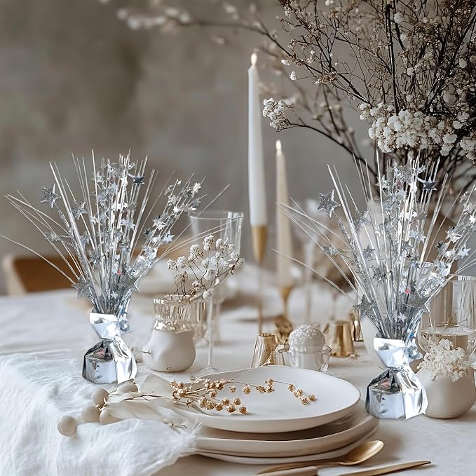 12 Pack Metallic Sliver Foil Spray Centerpieces Stars Brust Table Centerpieces - Image 3