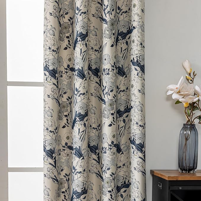 SUOUO Grey Blue Floral Blackout Curtains - Image 9