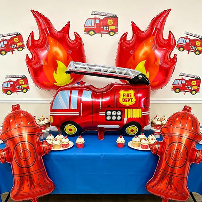 Fire Truck Balloons Birthday Decorations Set | Fire Truck, Flame and Fire - Image 6