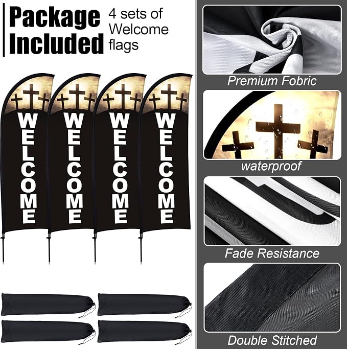 Buryeah 4 Sets Welcome Feather Flag Sign Kit Welcome Banners Swooper Flag - Image 4